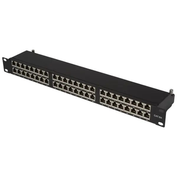 TechCraft Patch Panel blindé Cat6a haute densité 48 ports noir 19" 1U, Type 110 T568A ou T568B - Simple Boutique