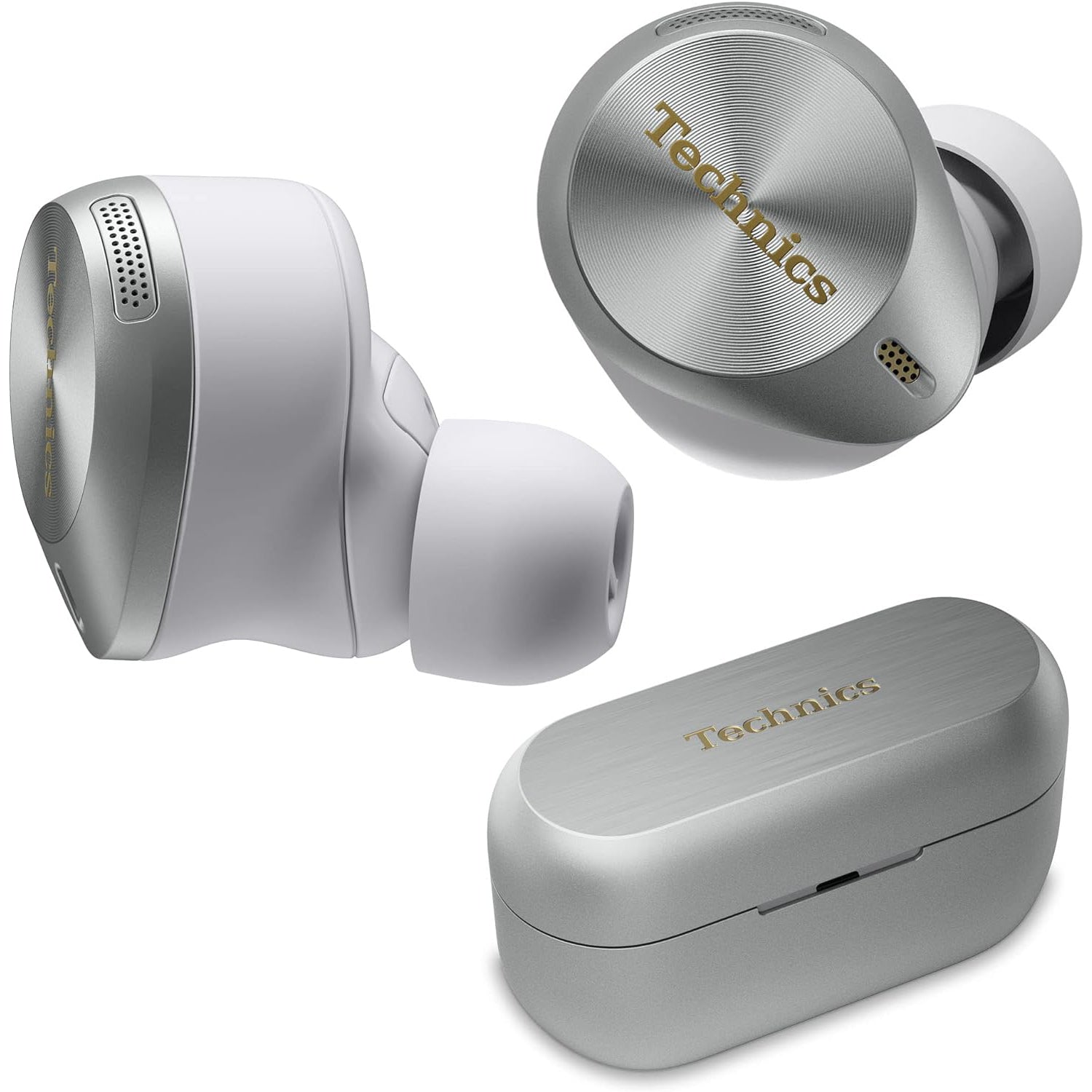 Technic - Écouteurs Intra-Auriculaires Sans-Fil, Hi-Res Audio, Supression du Bruit, Microphone et Boitier de Recharge, Argenté - Simple Boutique
