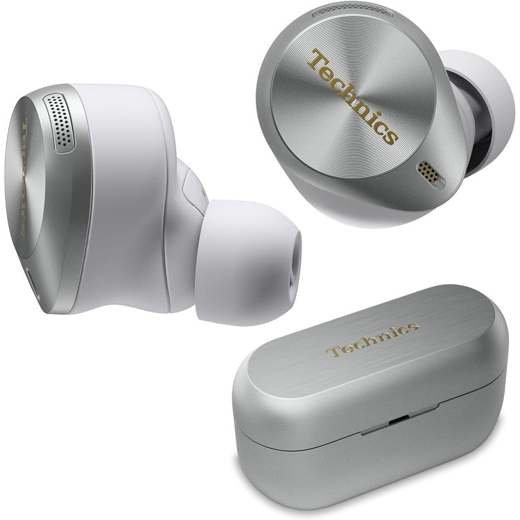 Technic - Écouteurs Intra-Auriculaires Sans-Fil, Hi-Res Audio, Supression du Bruit, Microphone et Boitier de Recharge, Argenté - Simple Boutique