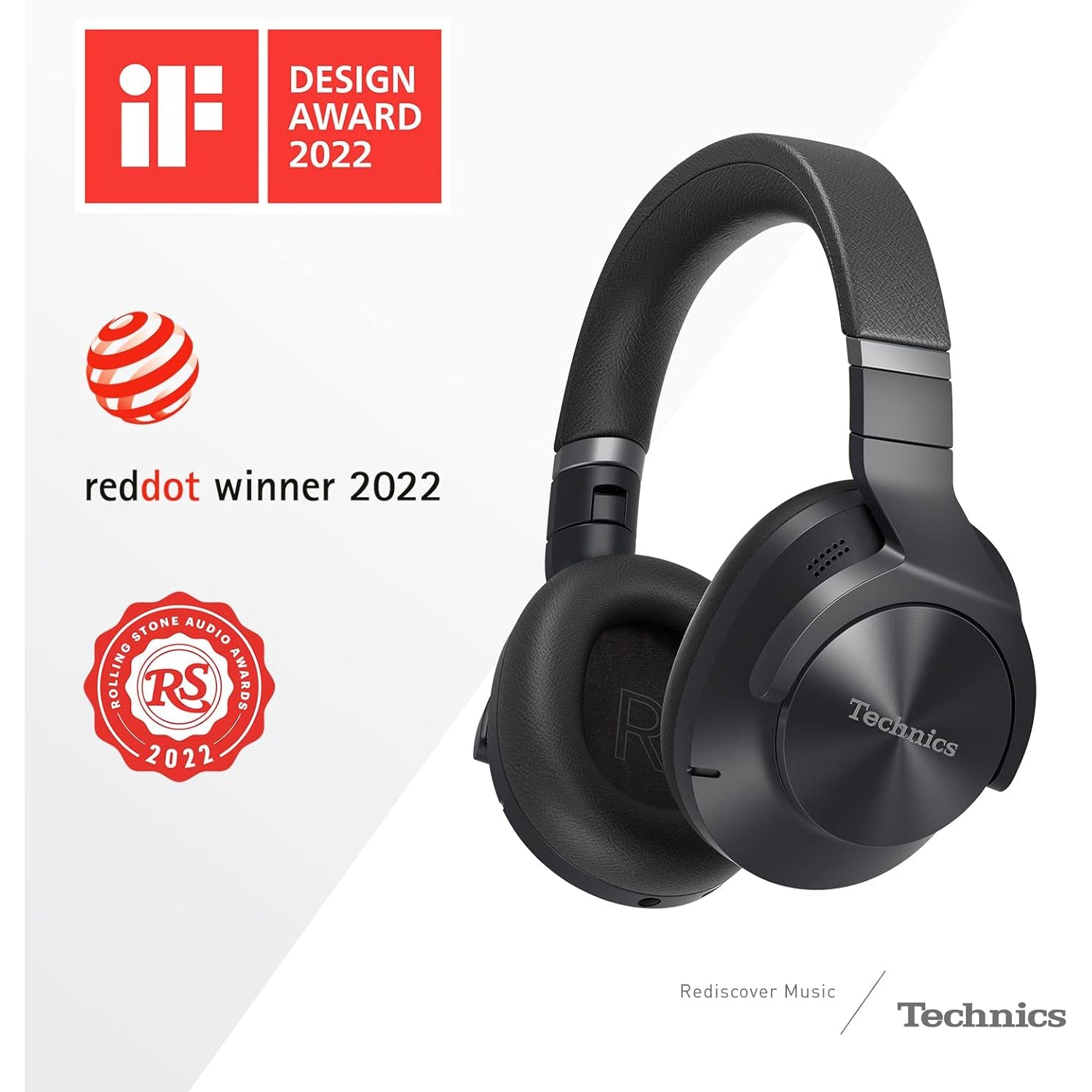 Technics - Écouteurs Bluetooth Sans-Fil avec Réduction du Bruit, Hi-Res, Télécommande et Microphone Intégrés, Noir - Simple Boutique