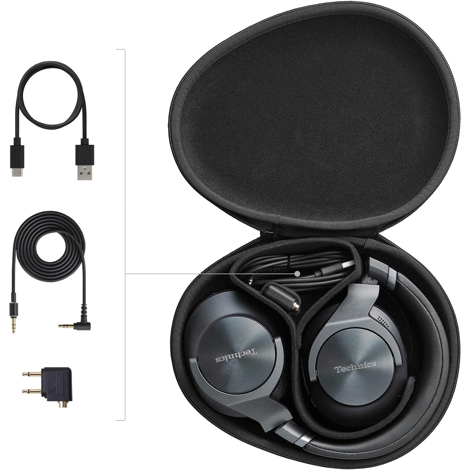 Technics - Écouteurs Bluetooth Sans-Fil avec Réduction du Bruit, Hi-Res, Télécommande et Microphone Intégrés, Noir - Simple Boutique