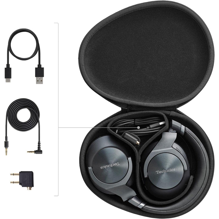 Technics - Écouteurs Bluetooth Sans-Fil avec Réduction du Bruit, Hi-Res, Télécommande et Microphone Intégrés, Noir - Simple Boutique