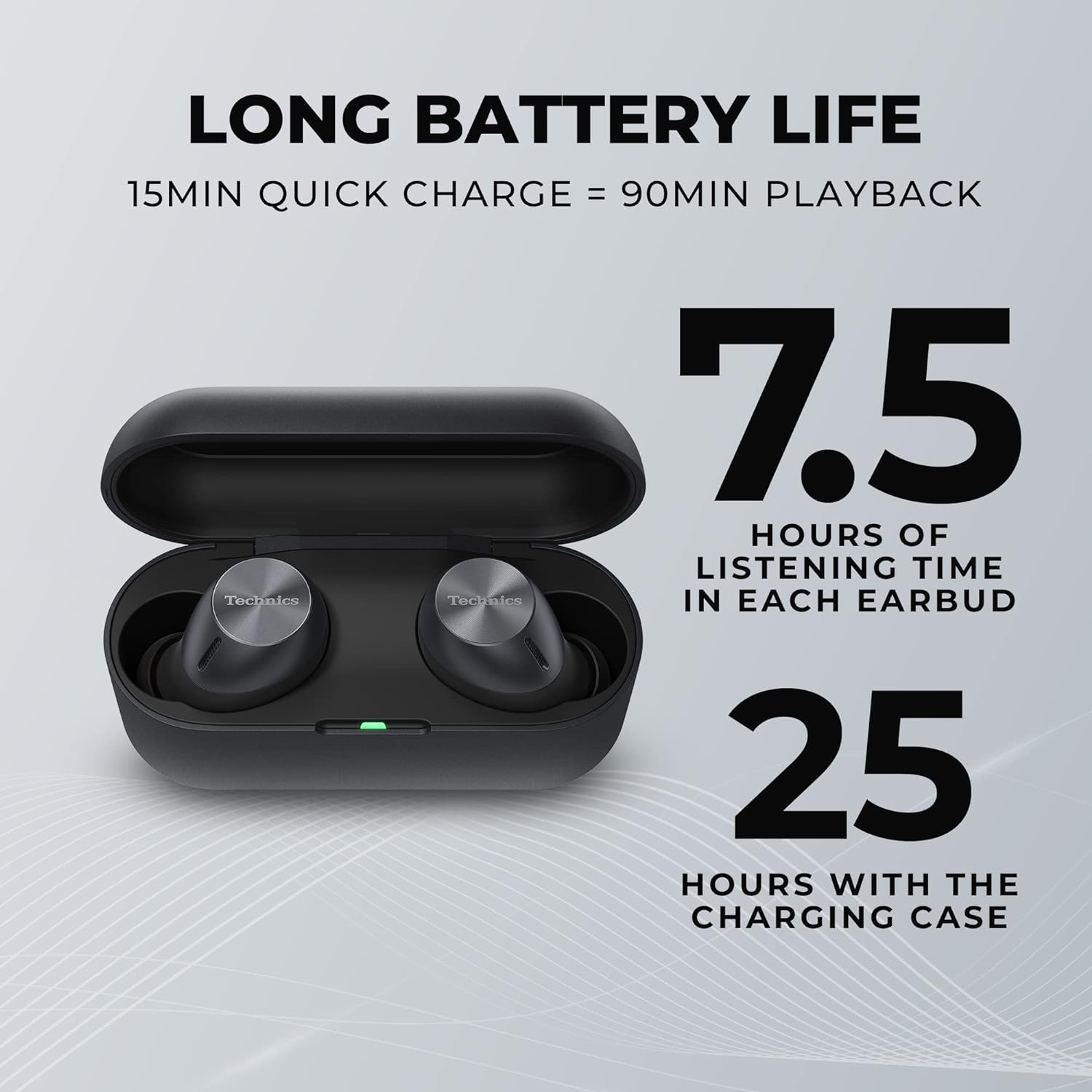 Technics - Écouteurs Intra-Auriculaires Sans-Fil Bluetooth avec Microphone et Boitier de Recharge, Noir - Simple Boutique