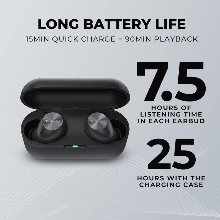 Technics - Écouteurs Intra-Auriculaires Sans-Fil Bluetooth avec Microphone et Boitier de Recharge, Noir - Simple Boutique