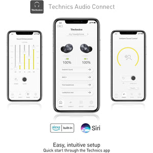 Technics - Écouteurs Intra-Auriculaires Sans-Fil Bluetooth avec Microphone et Boitier de Recharge, Noir - Simple Boutique