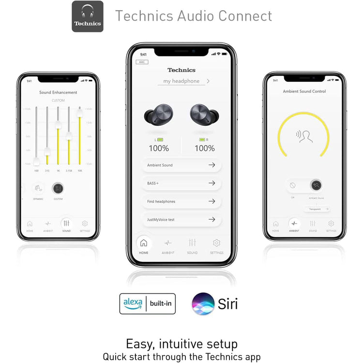 Technics - Écouteurs Intra-Auriculaires Sans-Fil Bluetooth avec Microphone et Boitier de Recharge, Noir - Simple Boutique