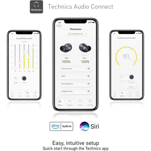 Technics - Écouteurs Intra-Auriculaires Sans-Fil Bluetooth avec Microphone et Boitier de Recharge, Noir