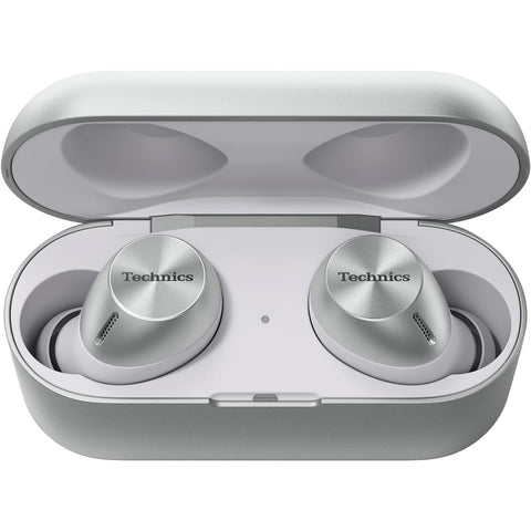 Technics - Écouteurs Intra-Auriculaires Sans-Fil Bluetooth avec Suppression du Bruit, Microphone et Boitier de Recharge, Argenté