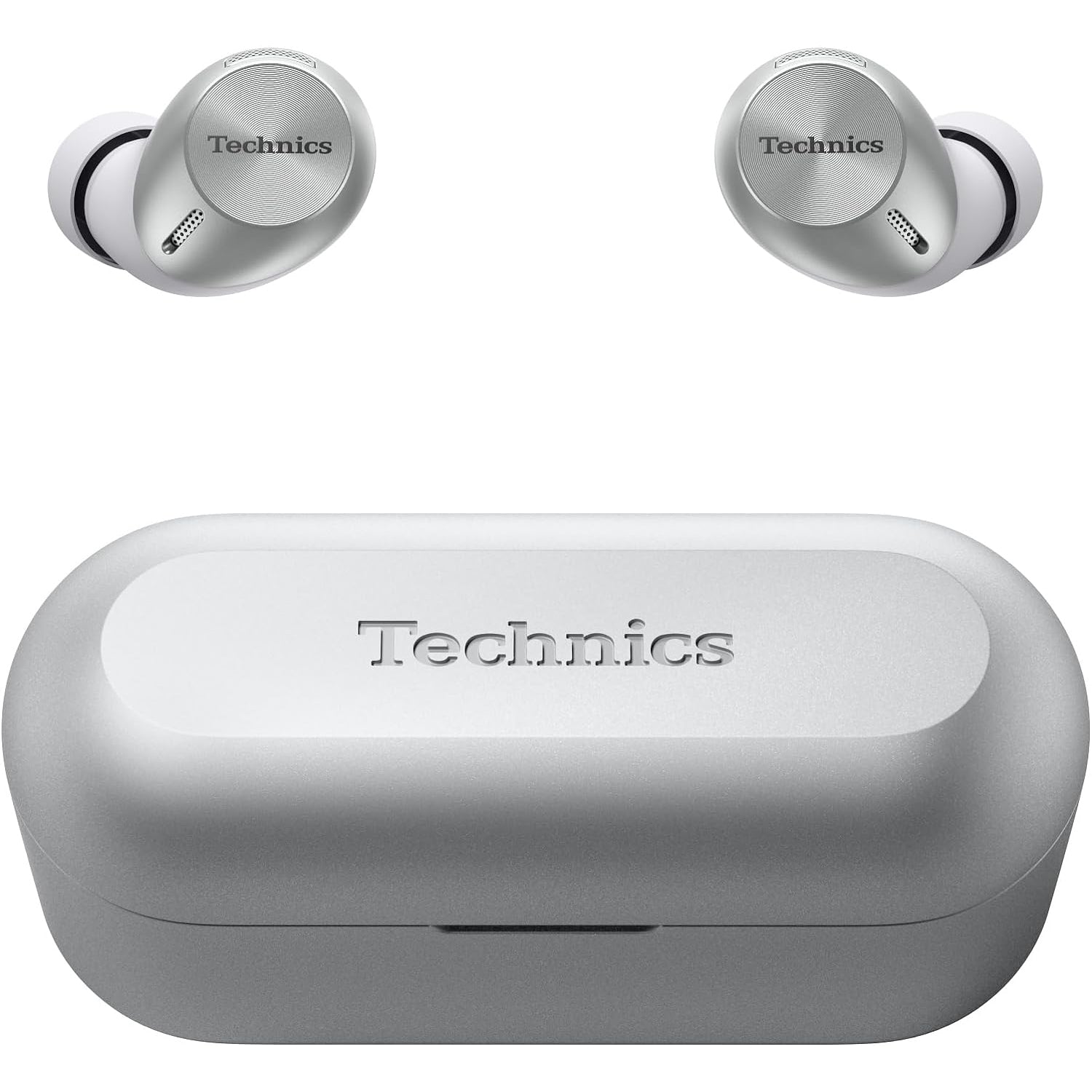 Technics - Écouteurs Intra-Auriculaires Sans-Fil Bluetooth avec Suppression du Bruit, Microphone et Boitier de Recharge, Argenté - Simple Boutique