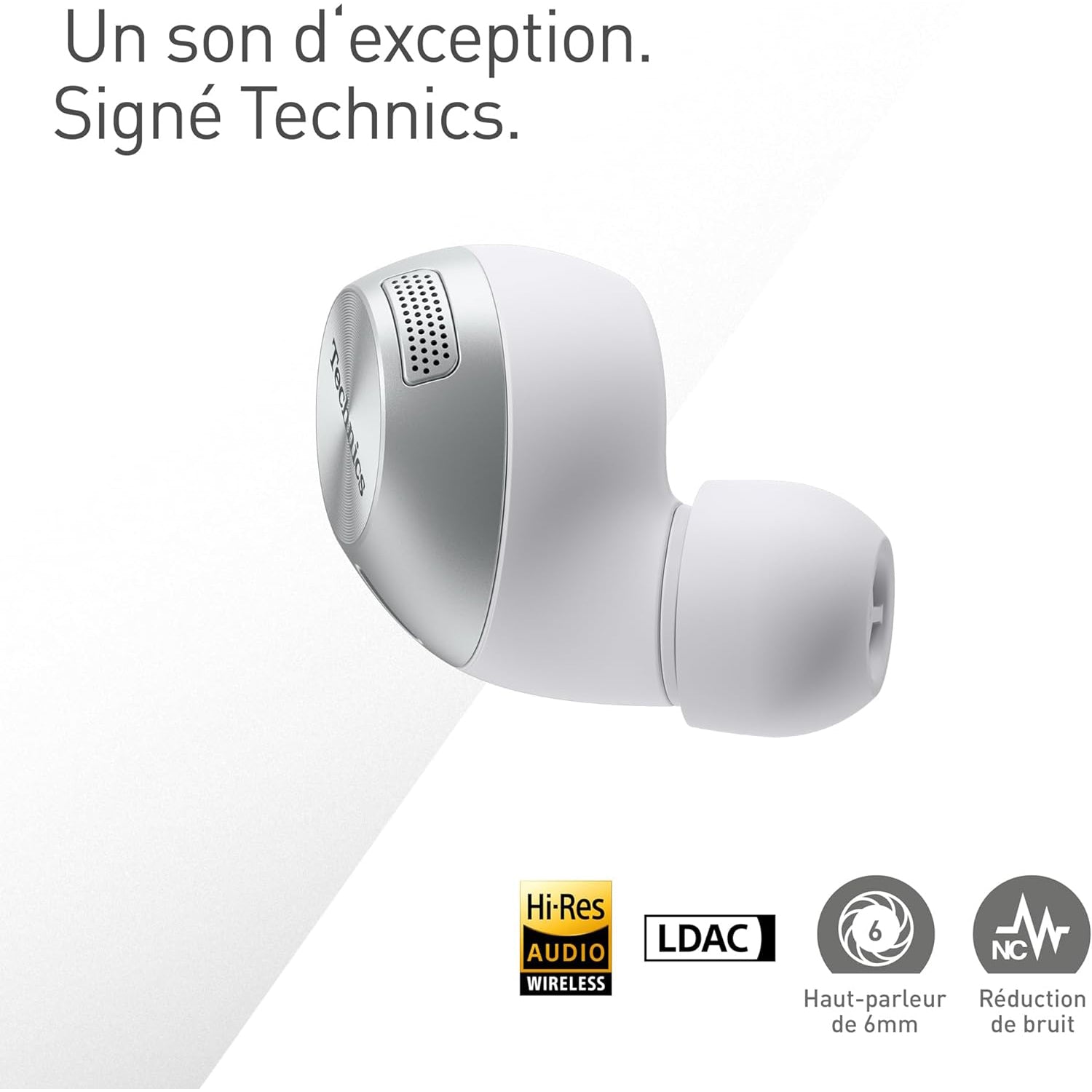 Technics - Écouteurs Intra-Auriculaires Sans-Fil Bluetooth avec Suppression du Bruit, Microphone et Boitier de Recharge, Argenté - Simple Boutique