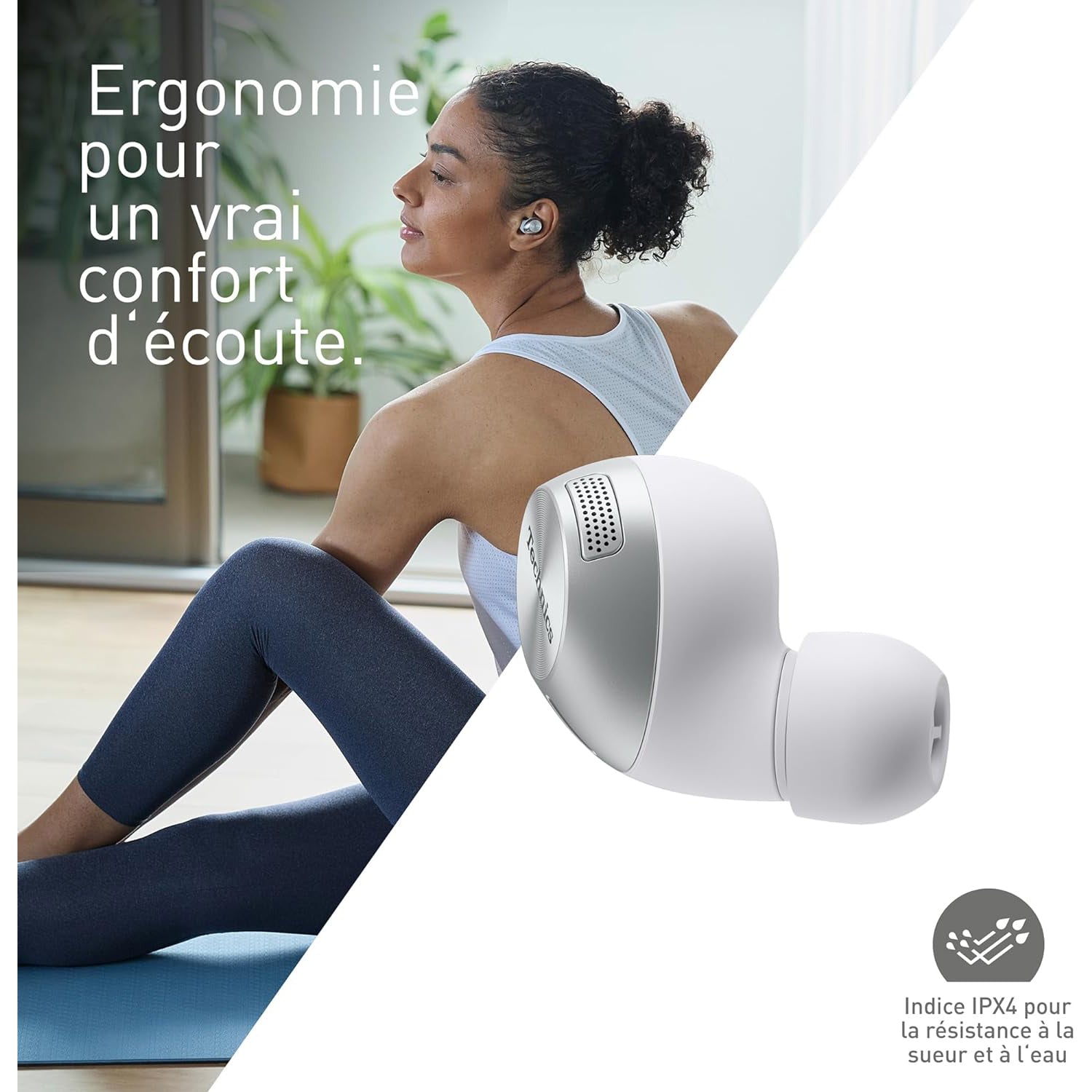 Technics - Écouteurs Intra-Auriculaires Sans-Fil Bluetooth avec Suppression du Bruit, Microphone et Boitier de Recharge, Argenté - Simple Boutique
