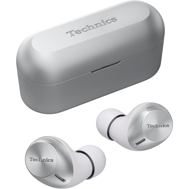 Technics - Écouteurs Intra-Auriculaires Sans-Fil Bluetooth avec Suppression du Bruit, Microphone et Boitier de Recharge, Argenté - Simple Boutique