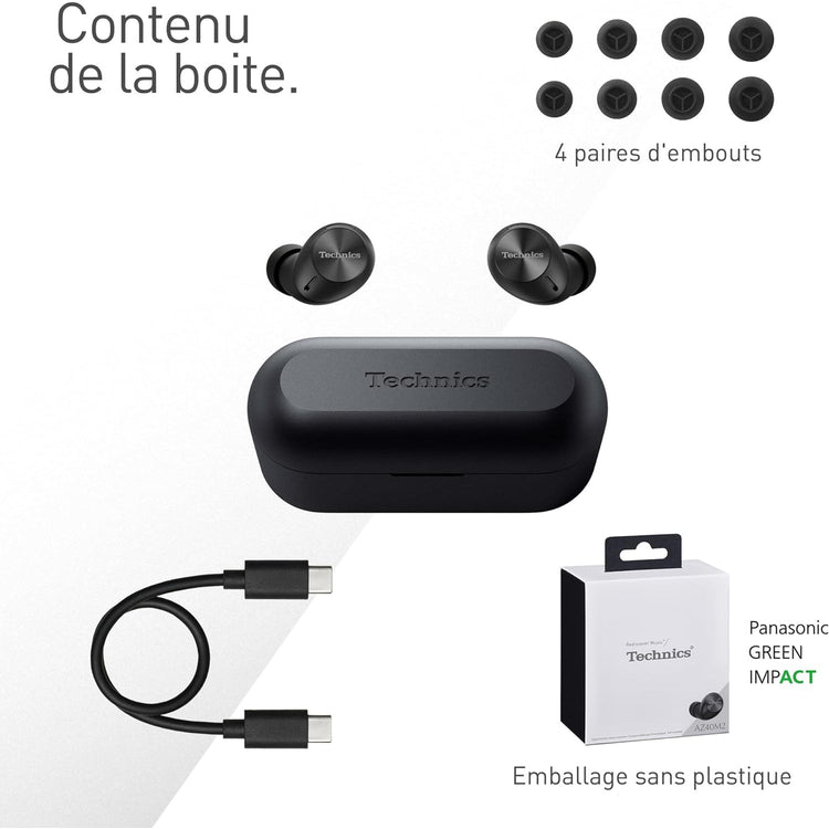 Technics - Écouteurs Intra-Auriculaires Sans-Fil Bluetooth avec Suppression du Bruit, Microphone et Boitier de Recharge, Noir - Simple Boutique