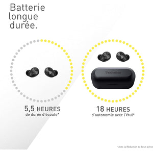 Technics - Écouteurs Intra-Auriculaires Sans-Fil Bluetooth avec Suppression du Bruit, Microphone et Boitier de Recharge, Noir - Simple Boutique