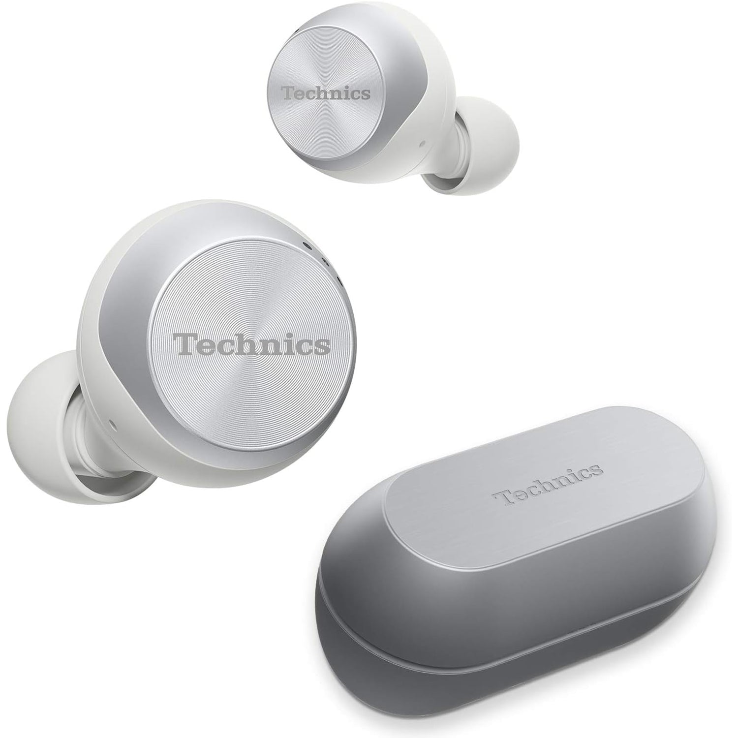 Technics - Écouteurs Intra-Auriculaires Sans-Fil Bluetooth avec Supression du Bruit, Microphone et Boitier de Recharge, Argenté - Simple Boutique