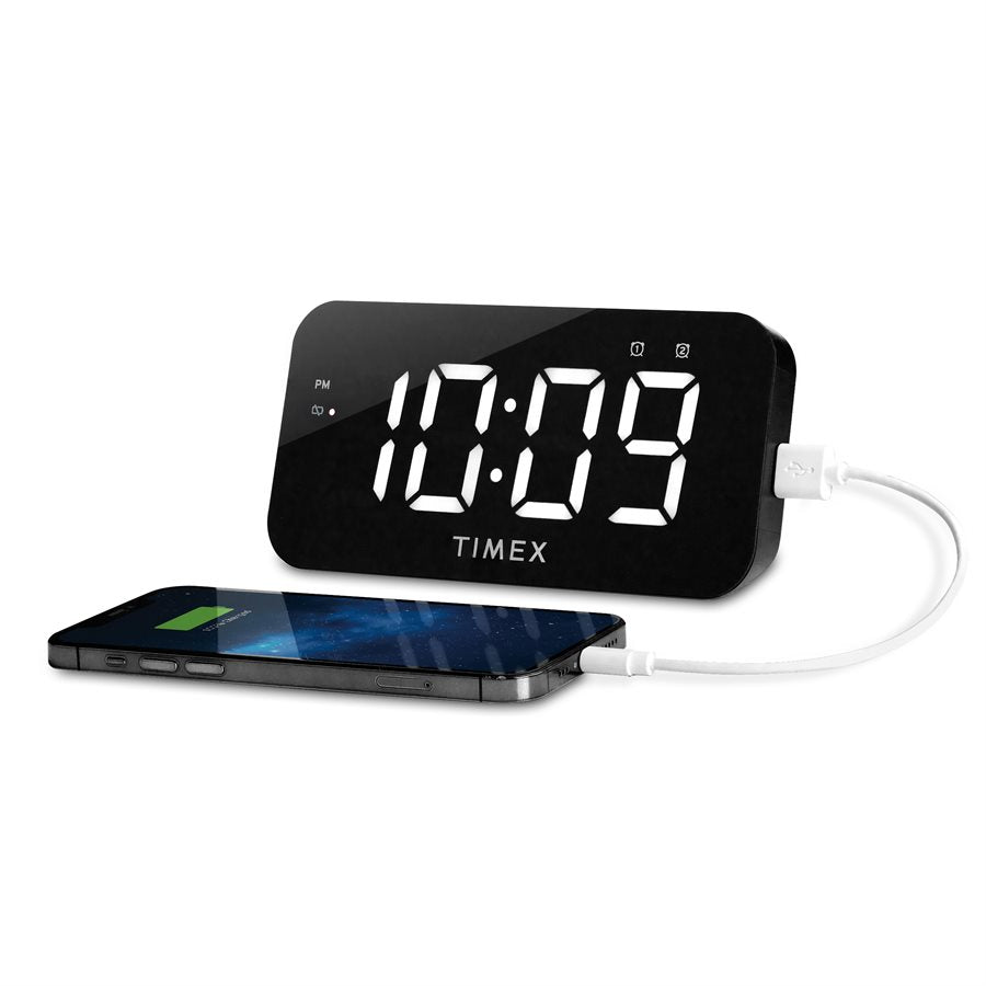 Timex Radio-Réveil à Double Alarme avec Grand Affichage LED, Chargement USB et Batterie de Secours, Noir - T1320B - Simple Boutique