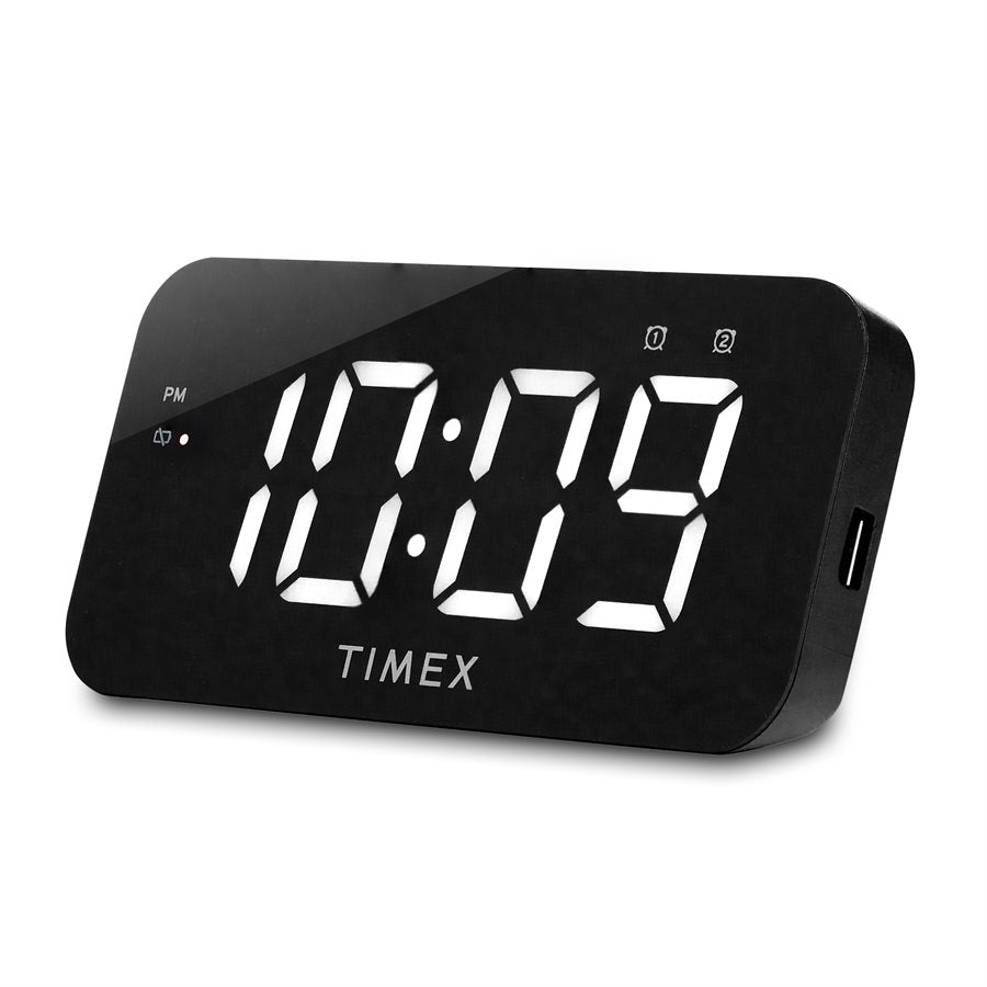 Timex Radio-Réveil à Double Alarme avec Grand Affichage LED, Chargement USB et Batterie de Secours, Noir - T1320B - Simple Boutique
