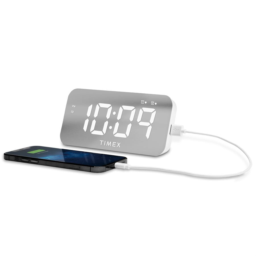 Timex Réveil-Matin avec Grand Affichage LED, Chargement USB et Batterie de Secours, Blanc - T1320 - Simple Boutique