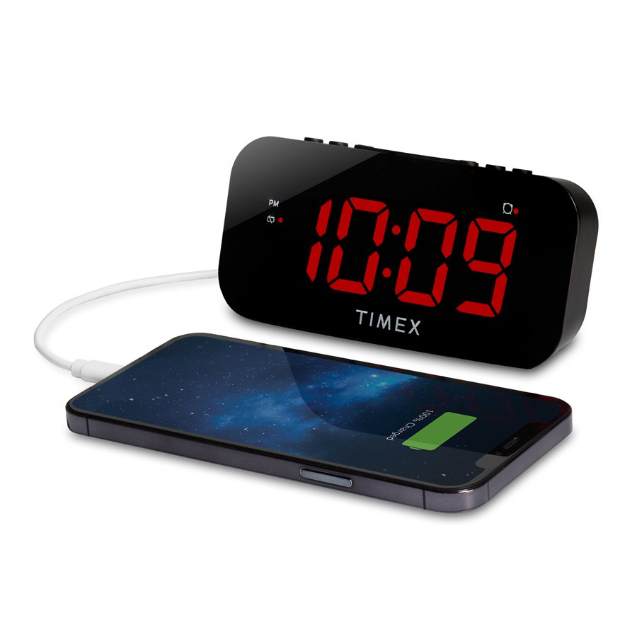 Timex Réveil-Matin avec Grand Affichage LED, Chargement USB et Batterie de Secours, Noir - T1120B - Simple Boutique