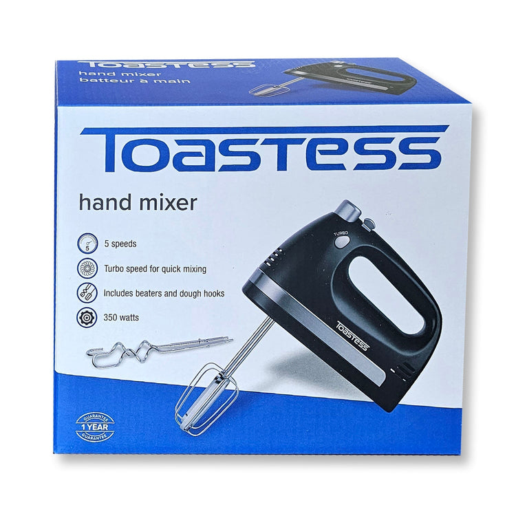 Toastess - Batteur à Main à 5 Vitesses, Fouets et Crochet Pétrisseurs Compris, 350 Watts, Noir - Simple Boutique