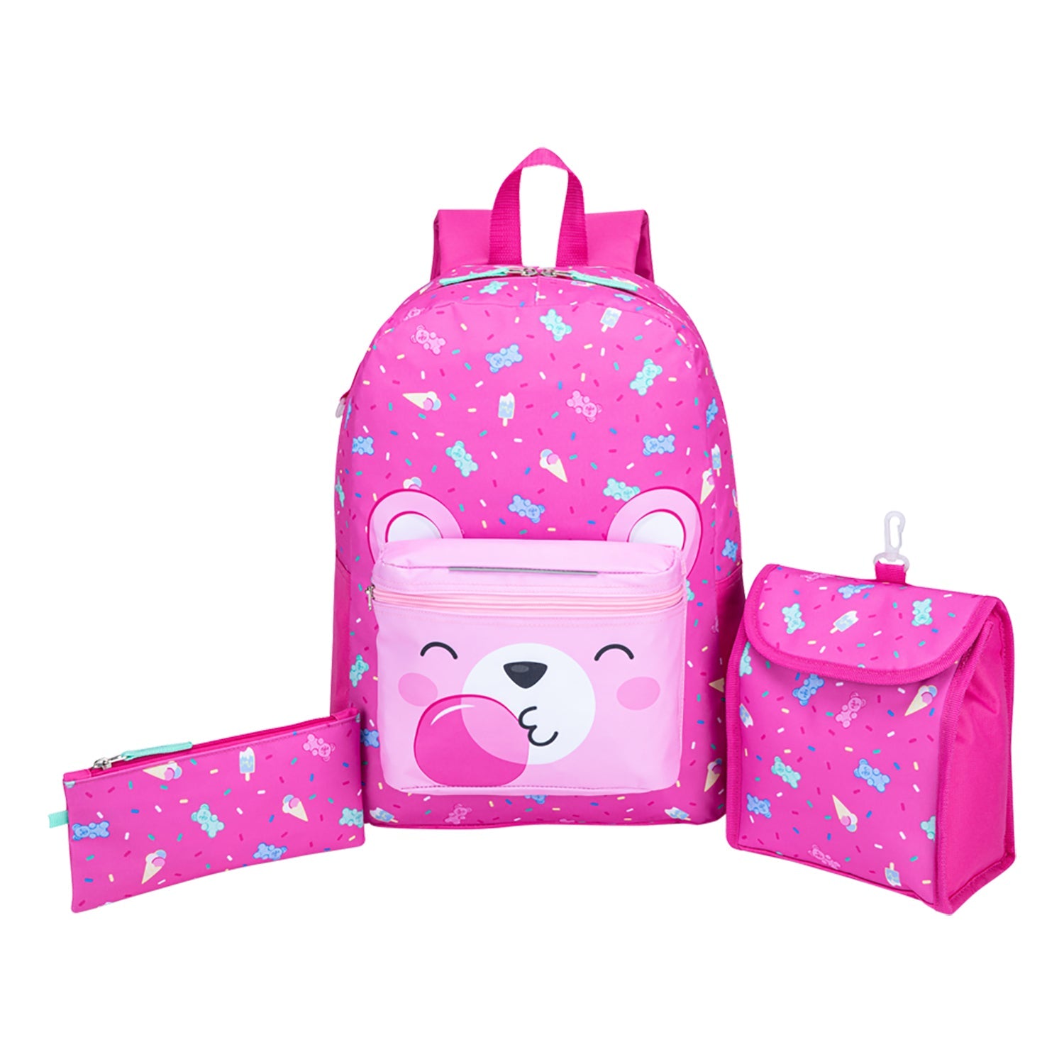 Trailblazer - Ensemble Sac à Dos, Sac à Lunch et Étui à Crayon, Capacité de 23.5 Litres, Motif Ourson - Simple Boutique