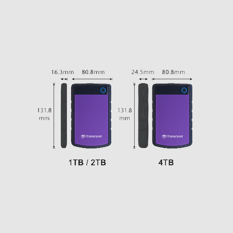 Trenscend Disque Dur Externe Storejet 25H3 2.5" USB 3.0 capacité de 1, 2 ou 4 TB Bleu ou Mauve - Simple Boutique