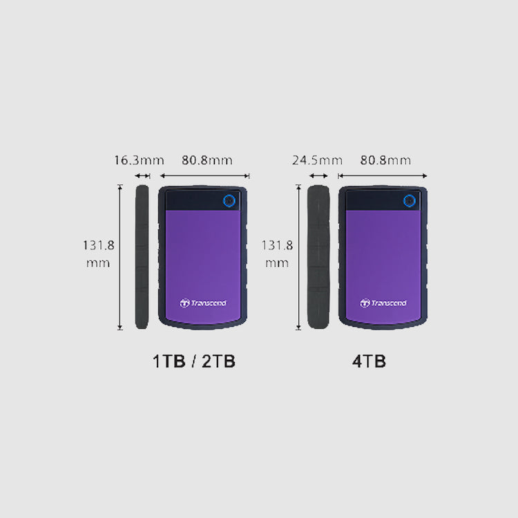 Trenscend Disque Dur Externe Storejet 25H3 2.5" USB 3.0 capacité de 1, 2 ou 4 TB Bleu ou Mauve - Simple Boutique
