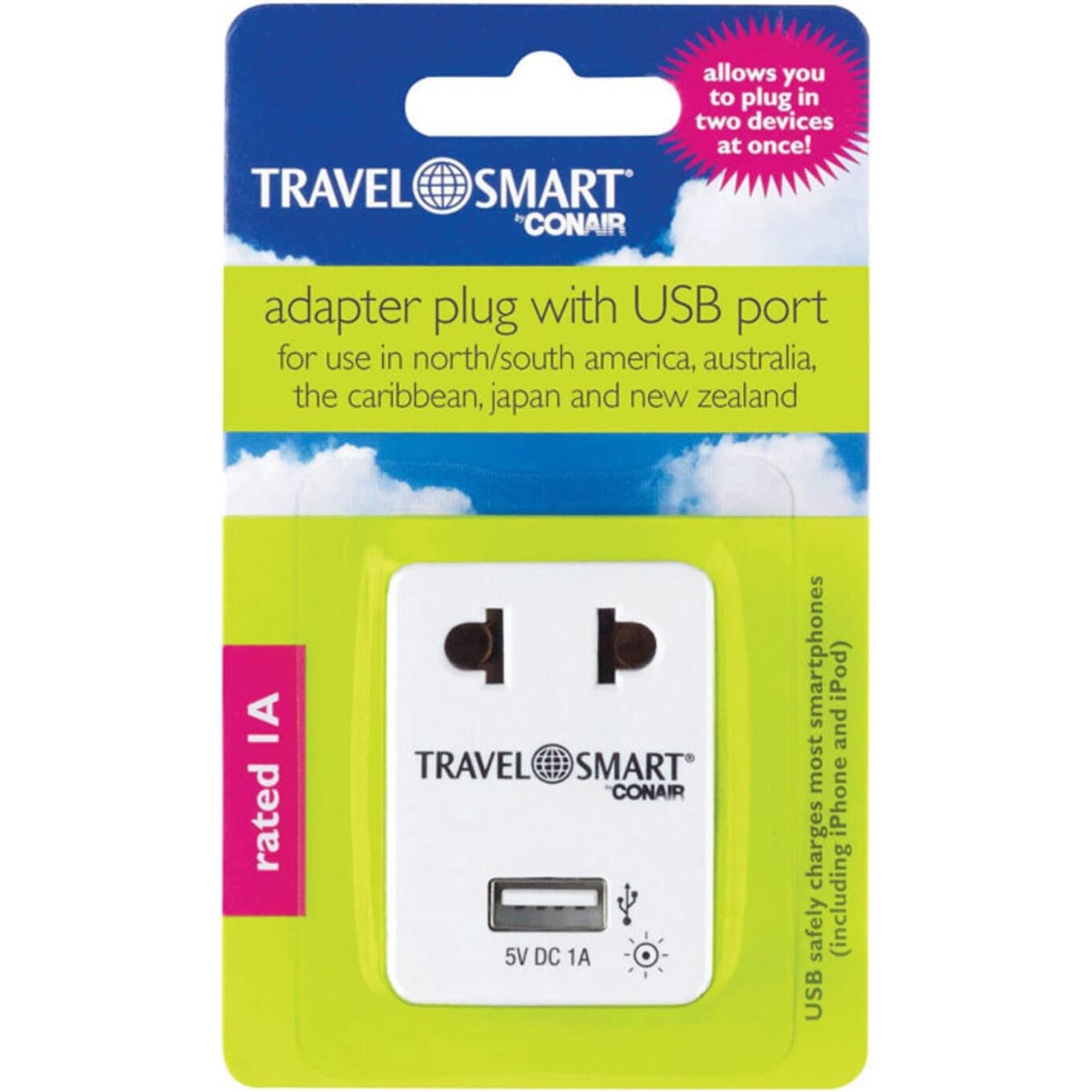 Travel Smart - Adaptateur de Voyage Avec Port USB, Blanc - Simple Boutique