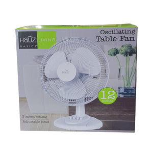 Ventilateur Oscillant Silencieux 12 po pour Table et Bureau - 3 Vitesses, Blanc - Simple Boutique
