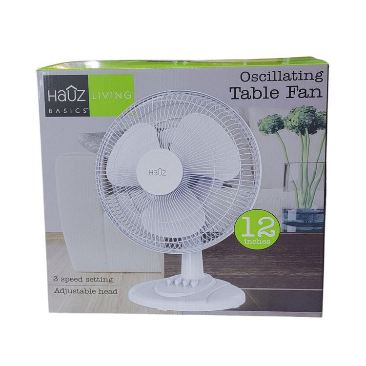 Ventilateur Oscillant Silencieux 12 po pour Table et Bureau - 3 Vitesses, Blanc - Simple Boutique
