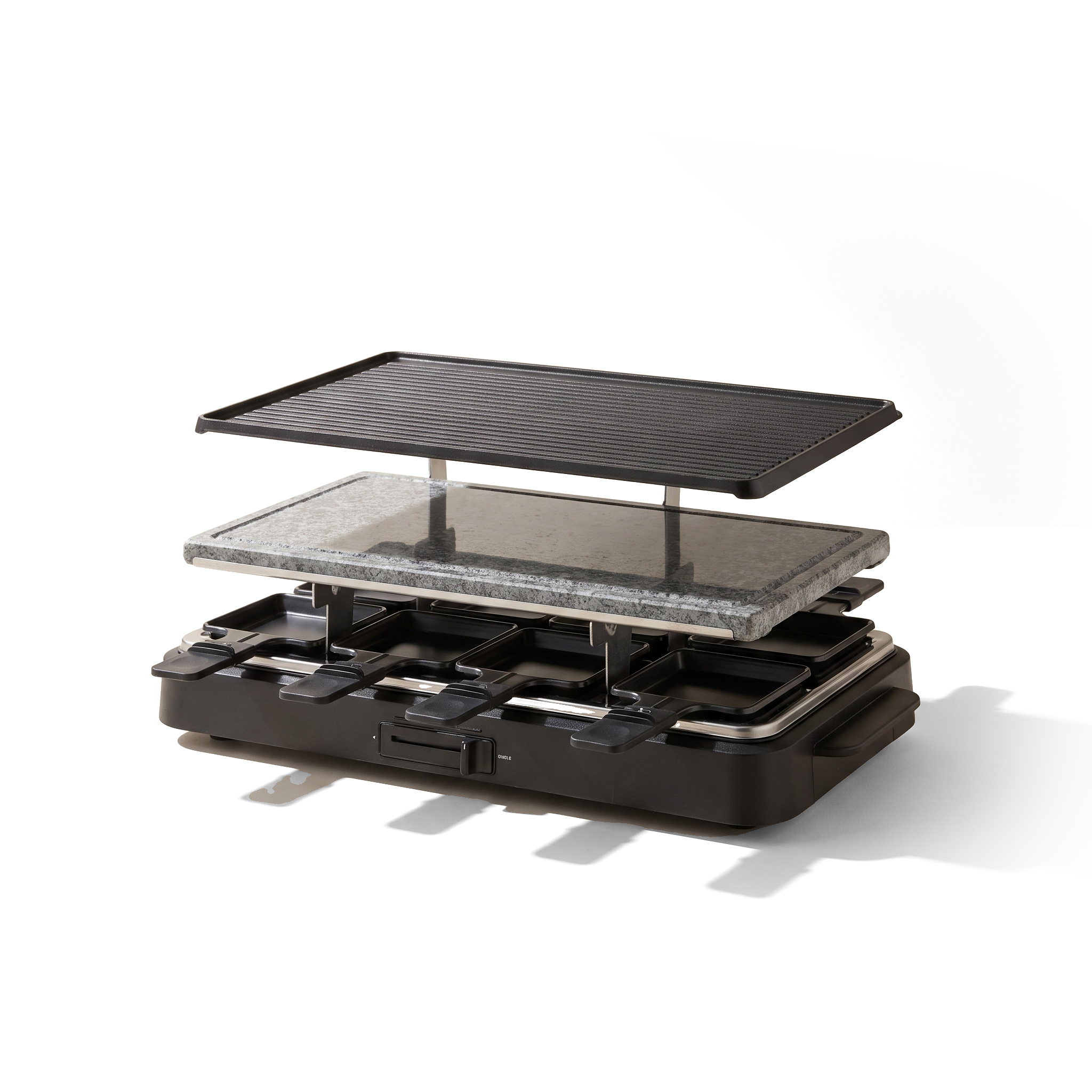 VerAroma Appareil à raclette et grill électrique 2-en-1 avec pierre et plaque réversible, 8 poêlons - Simple Boutique