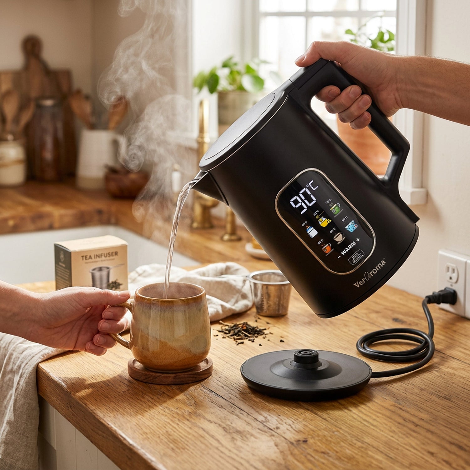 VerAroma Bouilloire électrique intelligente Wi-Fi à double paroi avec écran numérique couleur, 1,7 L, noir - Simple Boutique