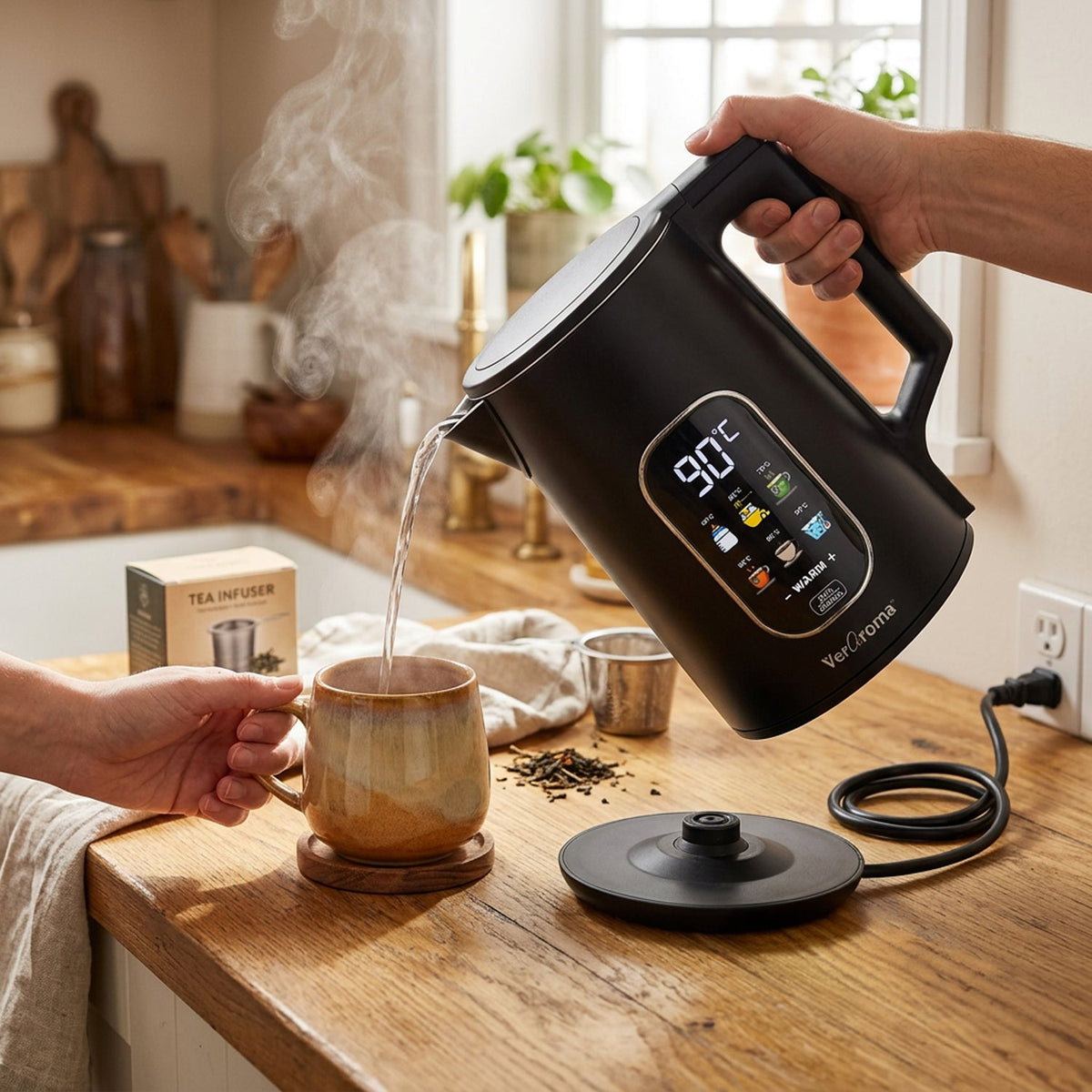VerAroma Bouilloire électrique intelligente Wi-Fi à double paroi avec écran numérique couleur, 1,7 L, noir - Simple Boutique
