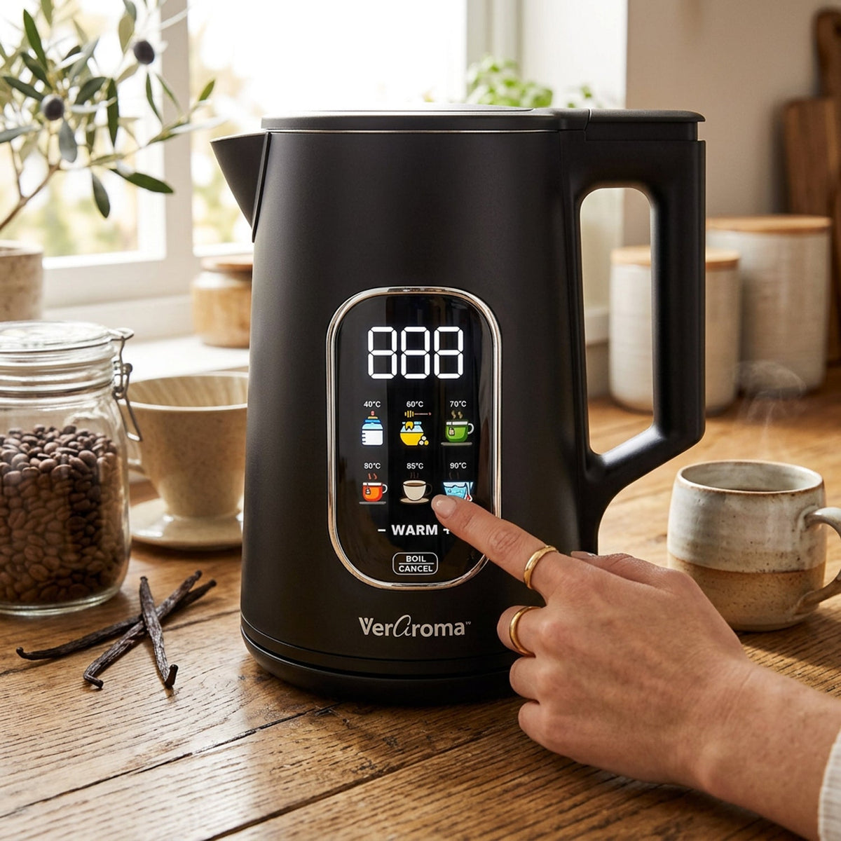 VerAroma Bouilloire électrique intelligente Wi-Fi à double paroi avec écran numérique couleur, 1,7 L, noir - Simple Boutique