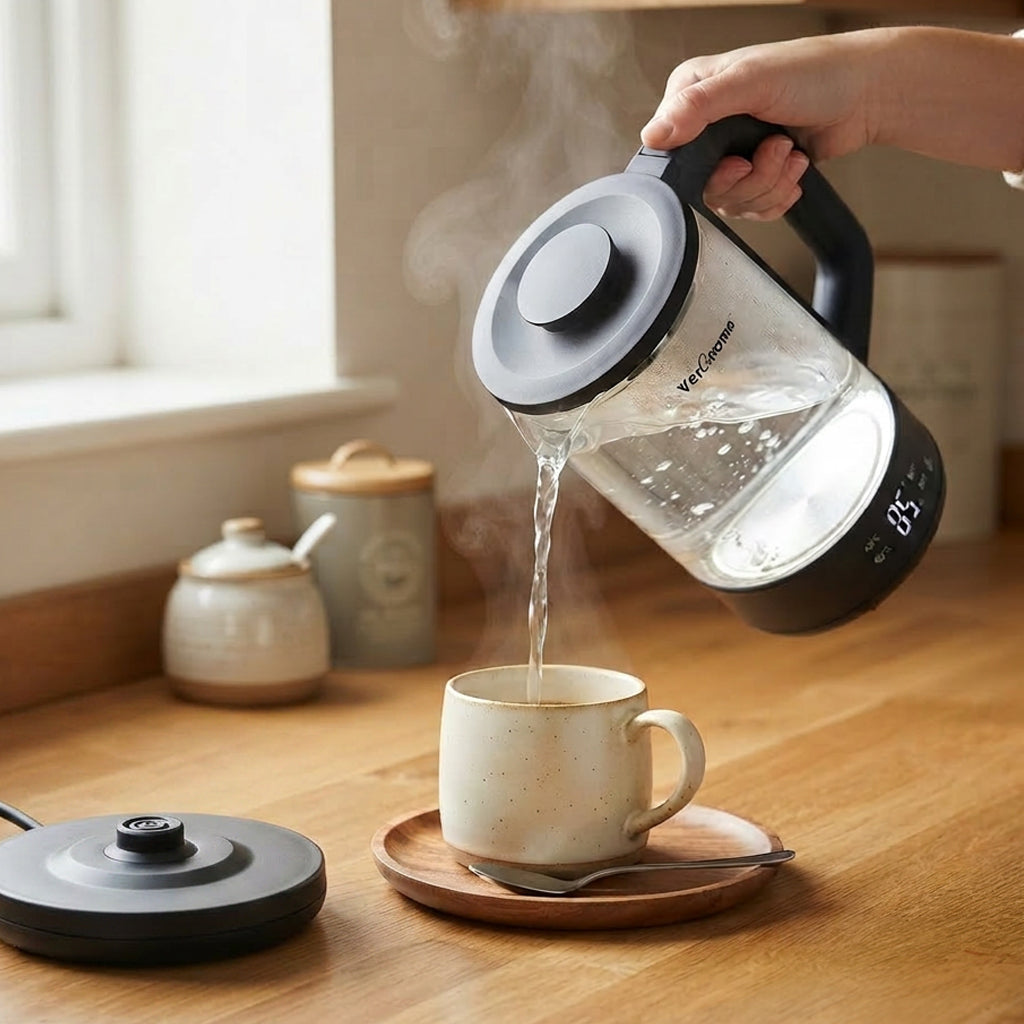 VerAroma Bouilloire électrique intelligente Wi-Fi en verre et acier inoxydable avec indicateurs DEL de température à 4 couleurs, 1,8 L - Simple Boutique