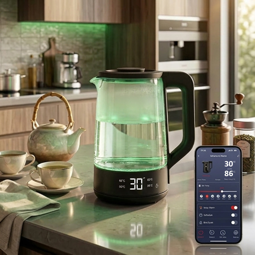 VerAroma Bouilloire électrique intelligente Wi-Fi en verre et acier inoxydable avec indicateurs DEL de température à 4 couleurs, 1,8 L - Simple Boutique