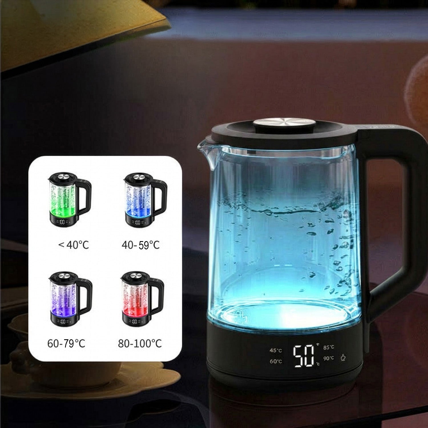 VerAroma Bouilloire électrique intelligente Wi-Fi en verre et acier inoxydable avec indicateurs DEL de température à 4 couleurs, 1,8 L - Simple Boutique