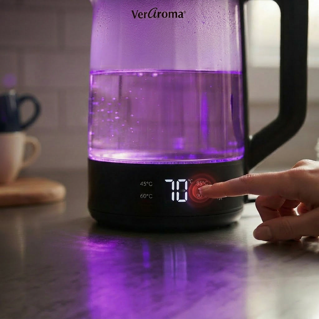 VerAroma Bouilloire électrique intelligente Wi-Fi en verre et acier inoxydable avec indicateurs DEL de température à 4 couleurs, 1,8 L - Simple Boutique