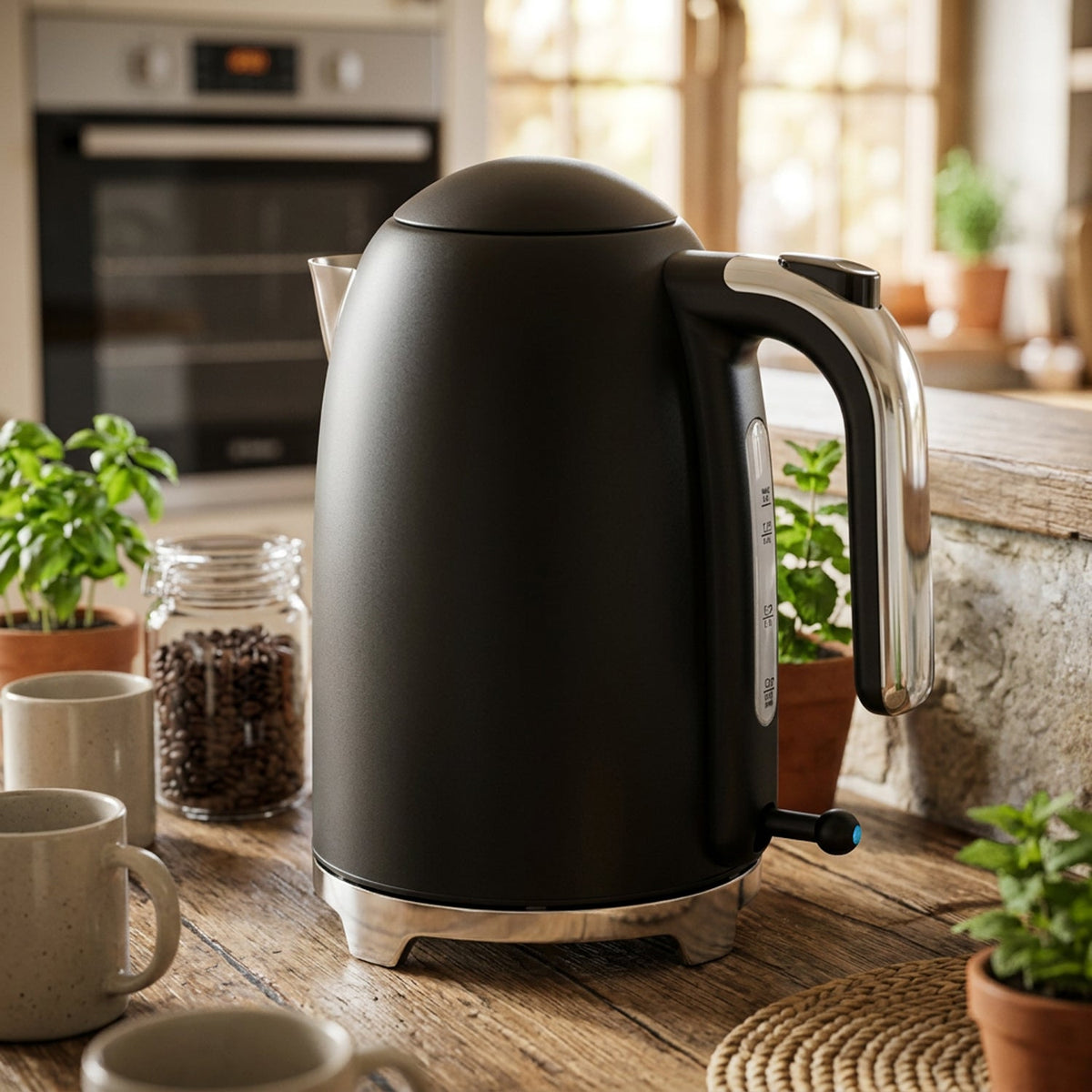 VerAroma Bouilloire électrique mince en acier inoxydable - 1,7 L, noire - Simple Boutique
