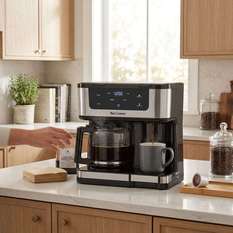 VerAroma Cafetière numérique à double infusion - carafe de 12 tasses et tasse individuelle, 1,8 L - Simple Boutique