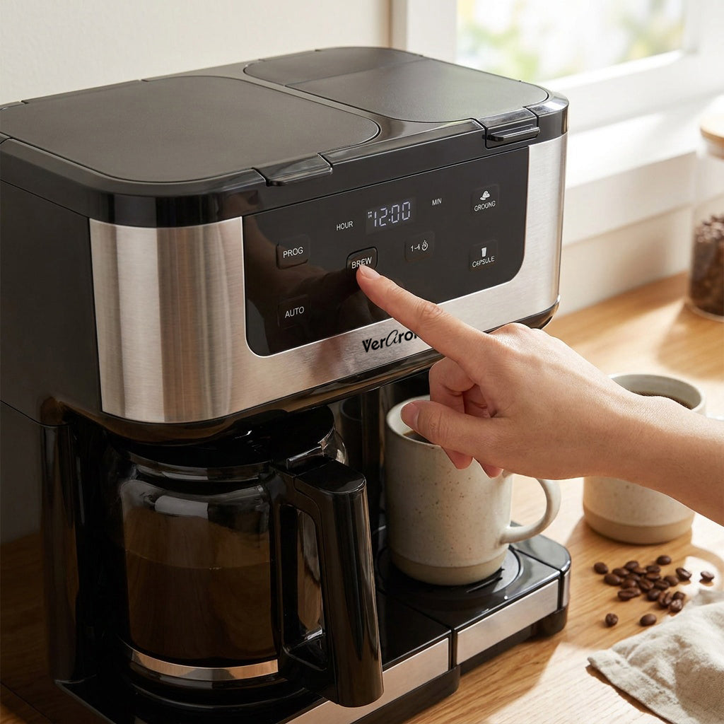 VerAroma Cafetière numérique à double infusion - carafe de 12 tasses et tasse individuelle, 1,8 L - Simple Boutique