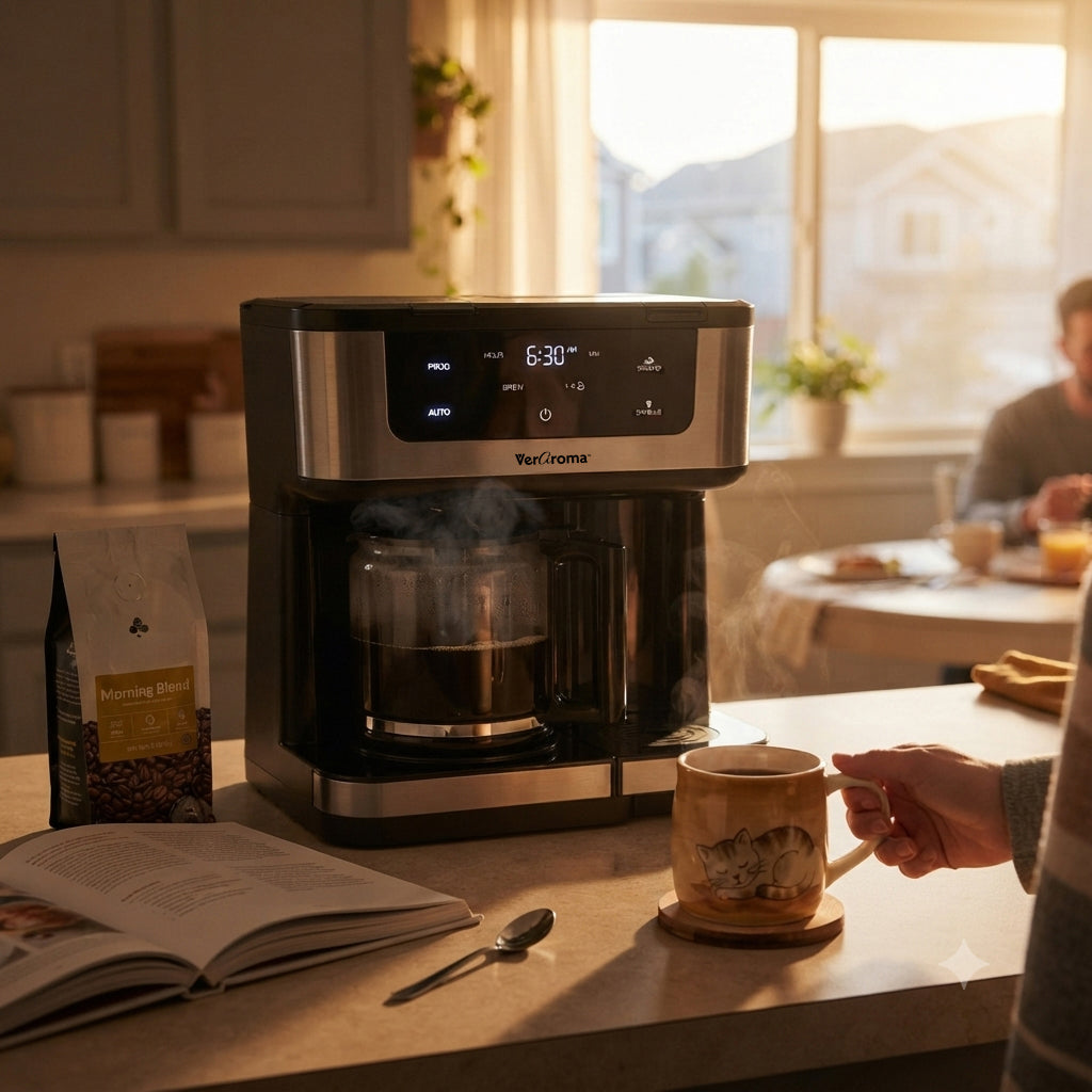 VerAroma Cafetière numérique à double infusion - carafe de 12 tasses et tasse individuelle, 1,8 L - Simple Boutique