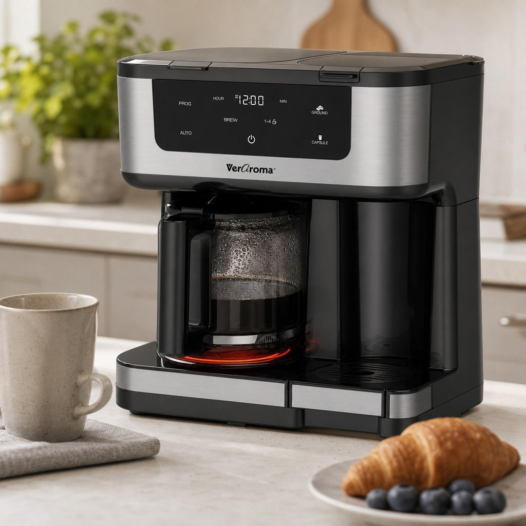 VerAroma Cafetière numérique à double infusion - carafe de 12 tasses et tasse individuelle, 1,8 L - Simple Boutique