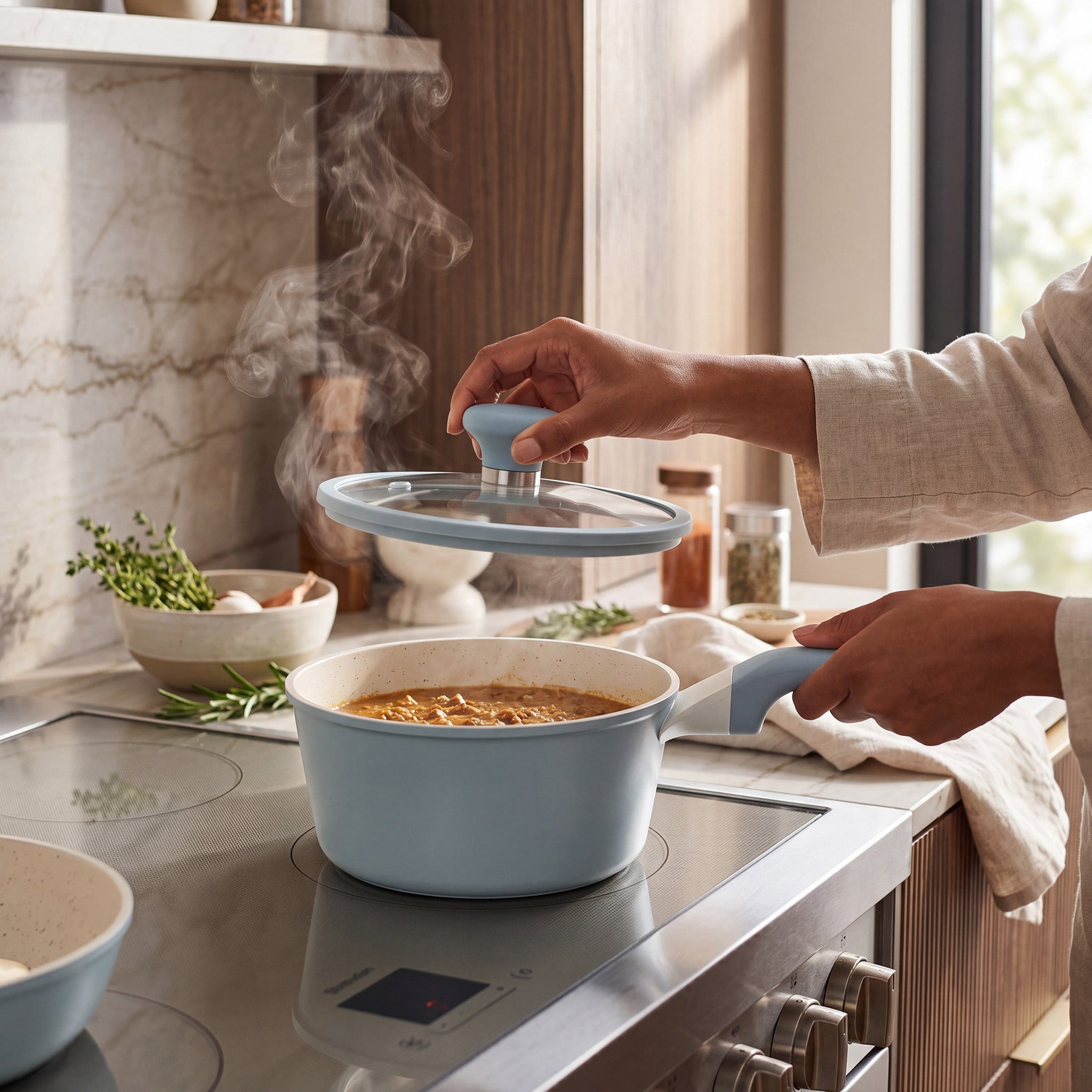 VerAroma Casserole antiadhésive en aluminium moulé sous pression avec couvercle en verre - 18 cm, 3.0 L - Simple Boutique