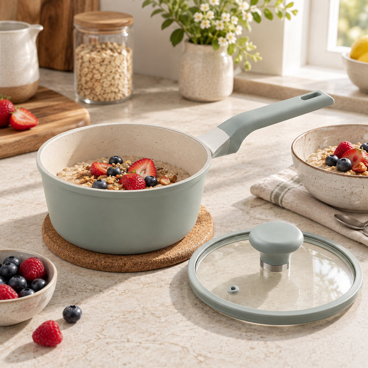 VerAroma Casserole antiadhésive en aluminium moulé sous pression avec couvercle en verre - 18 cm, 3.0 L - Simple Boutique