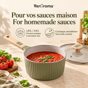 VerAroma Casserole en céramique cannelée en fonte avec couvercle en verre, 18 cm, 1,8 L, Vert olive - Simple Boutique