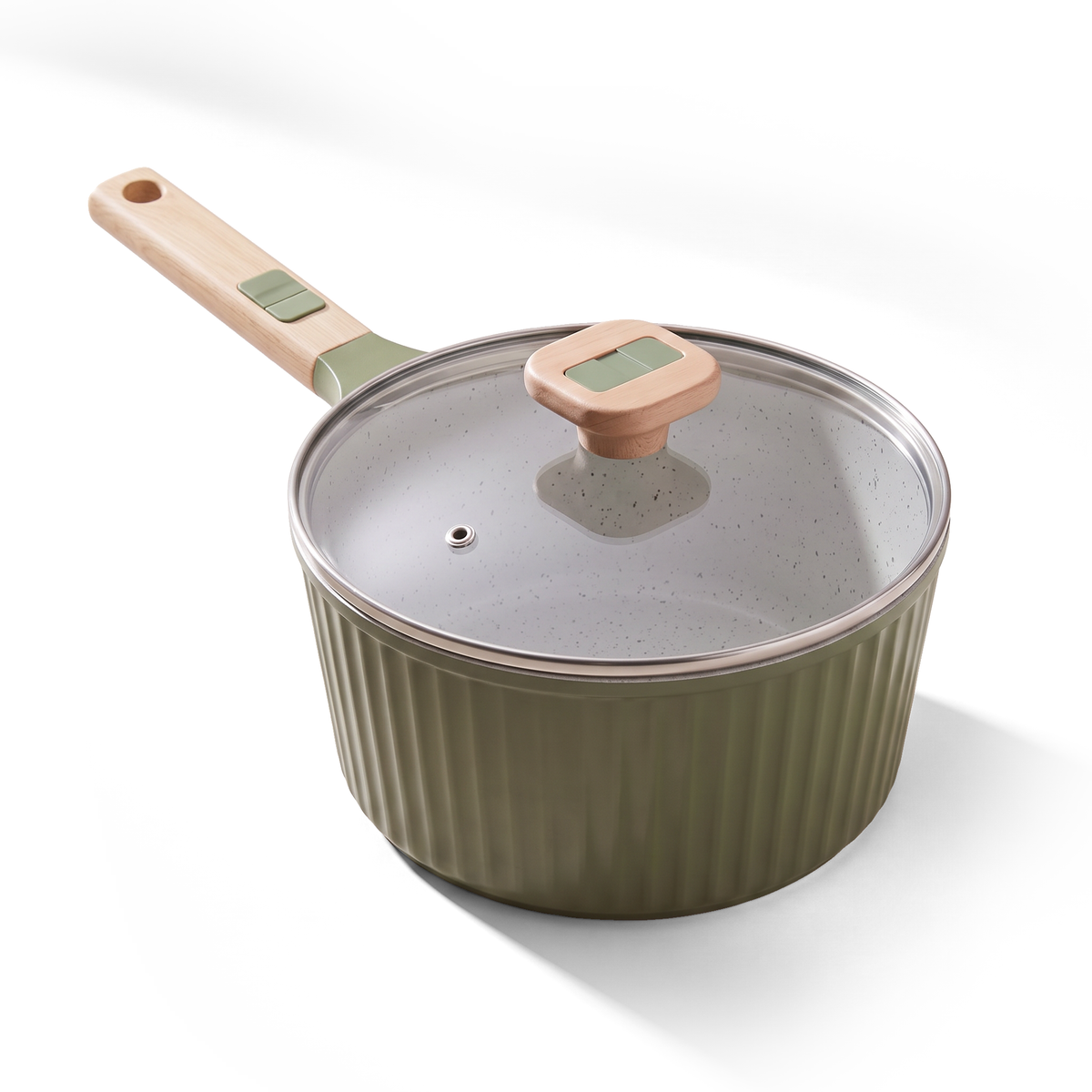 VerAroma Casserole en céramique cannelée en fonte avec couvercle en verre, 18 cm, 1,8 L, Vert olive - Simple Boutique