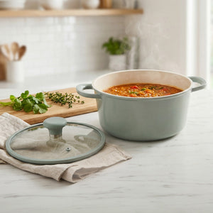VerAroma Cocotte en aluminium moulé sous pression antiadhésive avec couvercle en verre - 24 cm, 5.4 L - Simple Boutique
