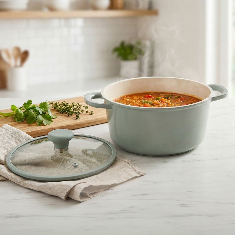 VerAroma Cocotte en aluminium moulé sous pression antiadhésive avec couvercle en verre - 24 cm, 5.4 L - Simple Boutique