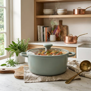 VerAroma Cocotte en aluminium moulé sous pression antiadhésive avec couvercle en verre - 24 cm, 5.4 L - Simple Boutique